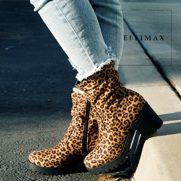 NEW🔥 Leopard Ruched Booties Med Heel Low Platform - Picture 3 of 8